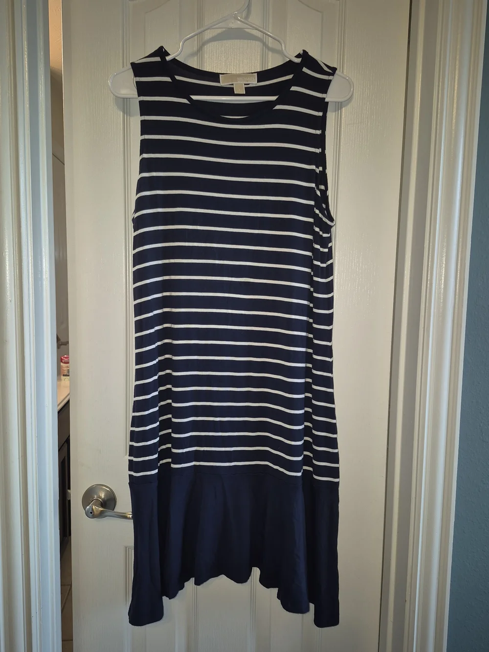Michael Kors Navy and White Striped Sleeveless Swing Dress